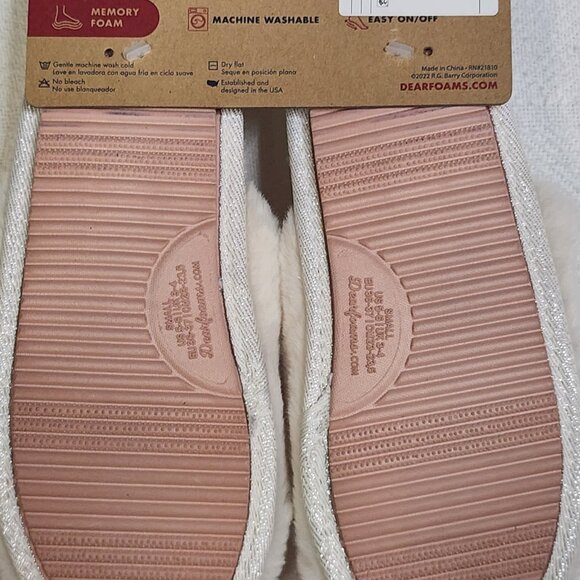 Dluxe by Dearfoams Cream Plush Rubber Soled Super Mom Memory Foam Slippers Sz S - Picture 7 of 16